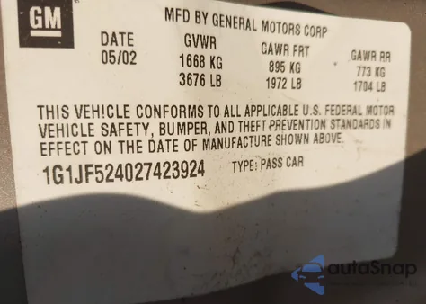 2002 Chevrolet Cavalier Ls z USA, uszkodzony, nr VIN 1G1JF524027423924